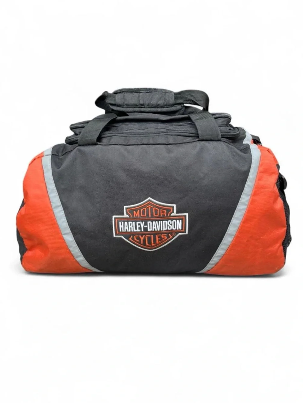 Harley-Davidson Duffel Bag Canvas Black Orange Travel Gym Weekender